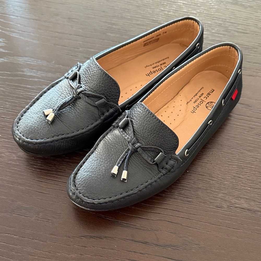 Marc Joseph Black Leather Loafers with Tassels